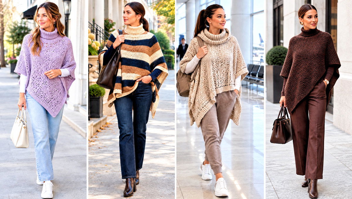 24 Turtle Neck Crochet Poncho Outfit Ideas for Cold Days
