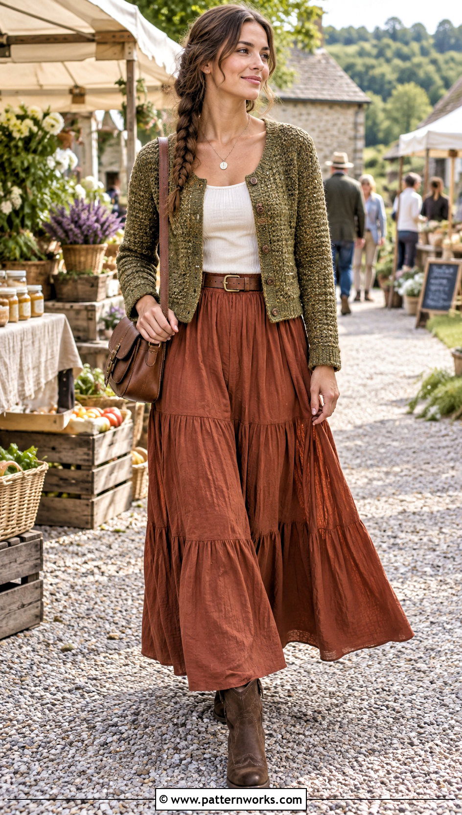 Tweed Crochet Cardi With Maxi Skirt And Western Boots - 18 tweed crochet cardi outfit ideas