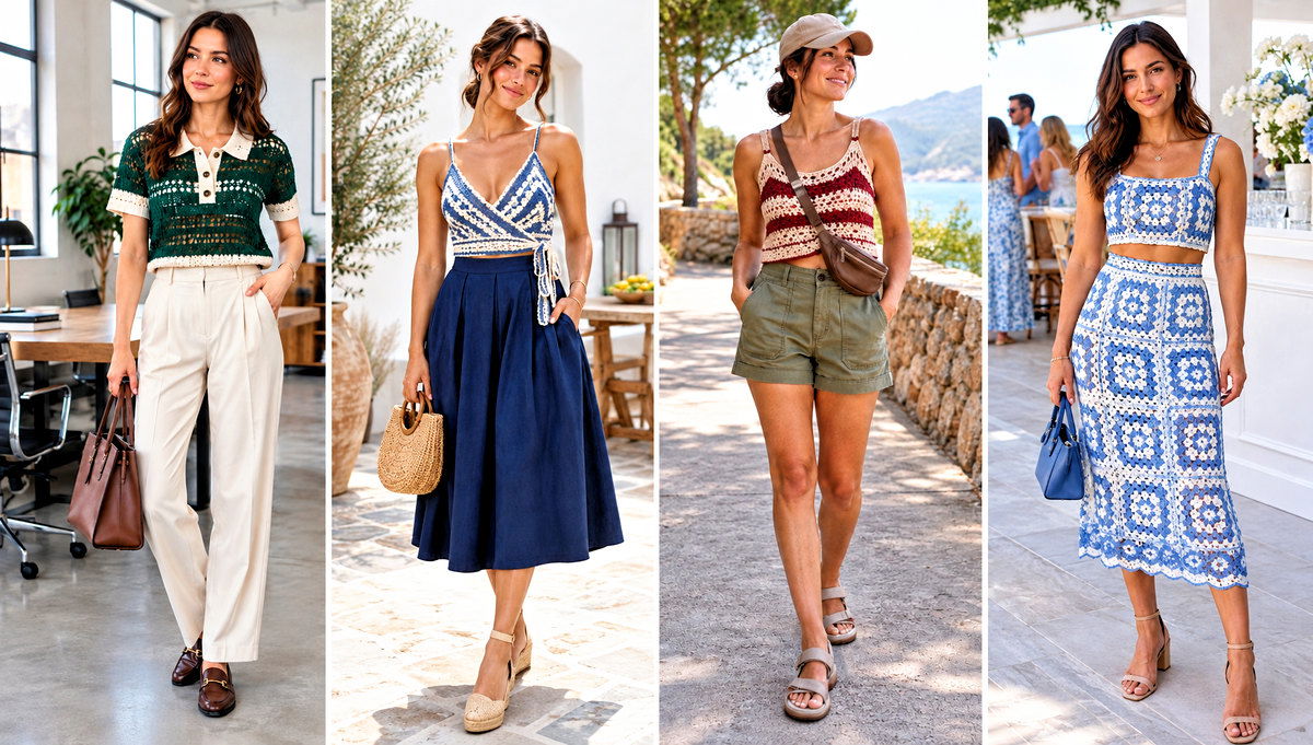 24 Two Colored Crochet Top Outfit Ideas for Sunny Days
