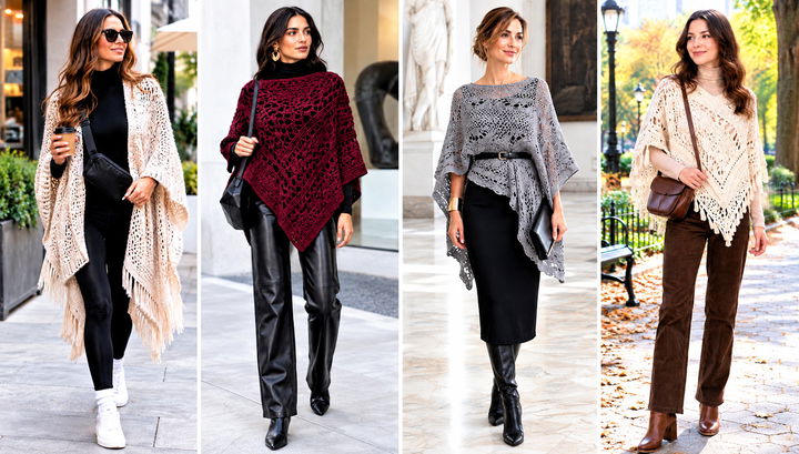 18 Uptown Crochet Poncho Outfit Ideas for Polished Layers