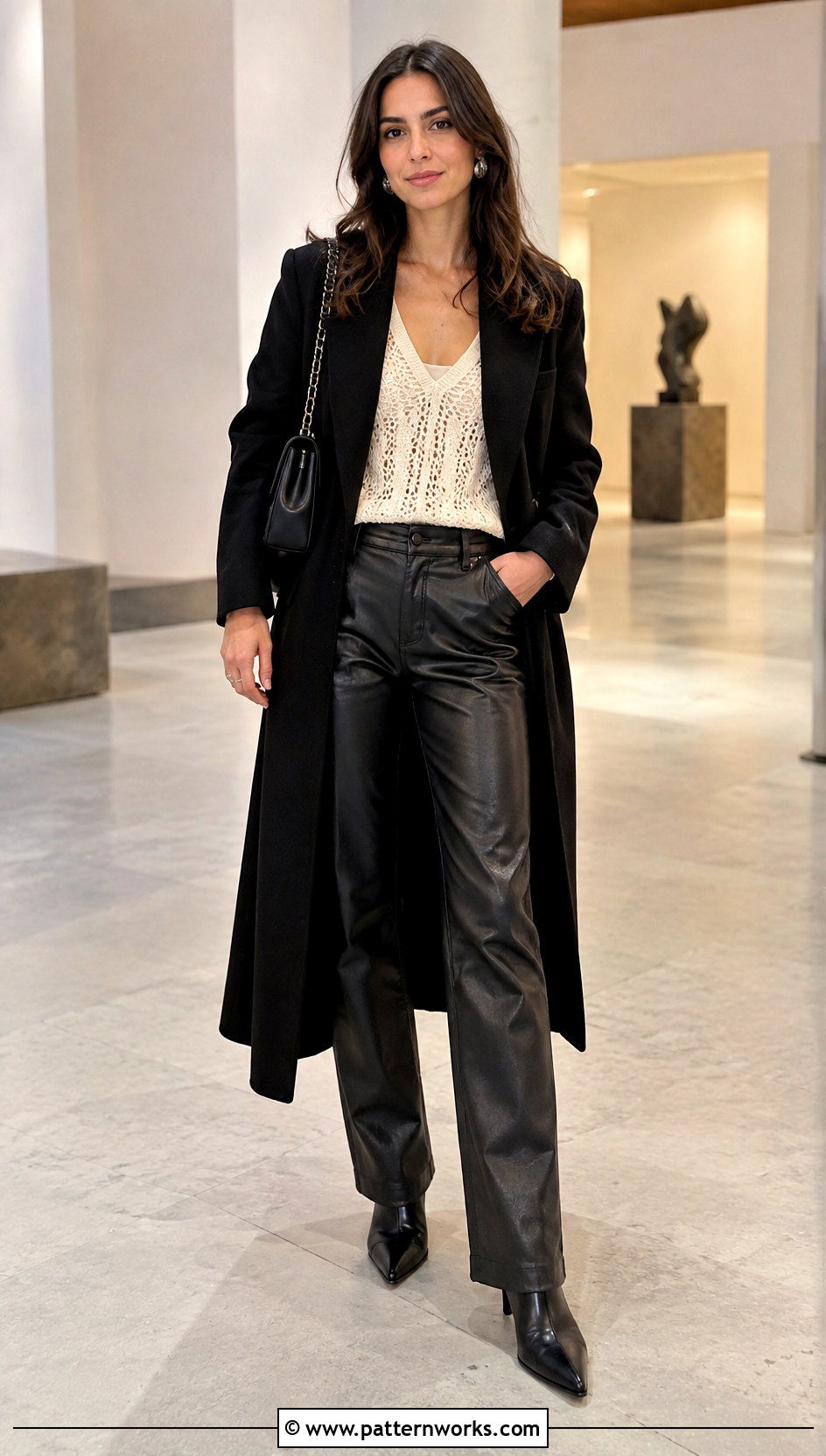 V Neck Crochet Top With Leather Pants - 30 v neck crochet top outfit ideas