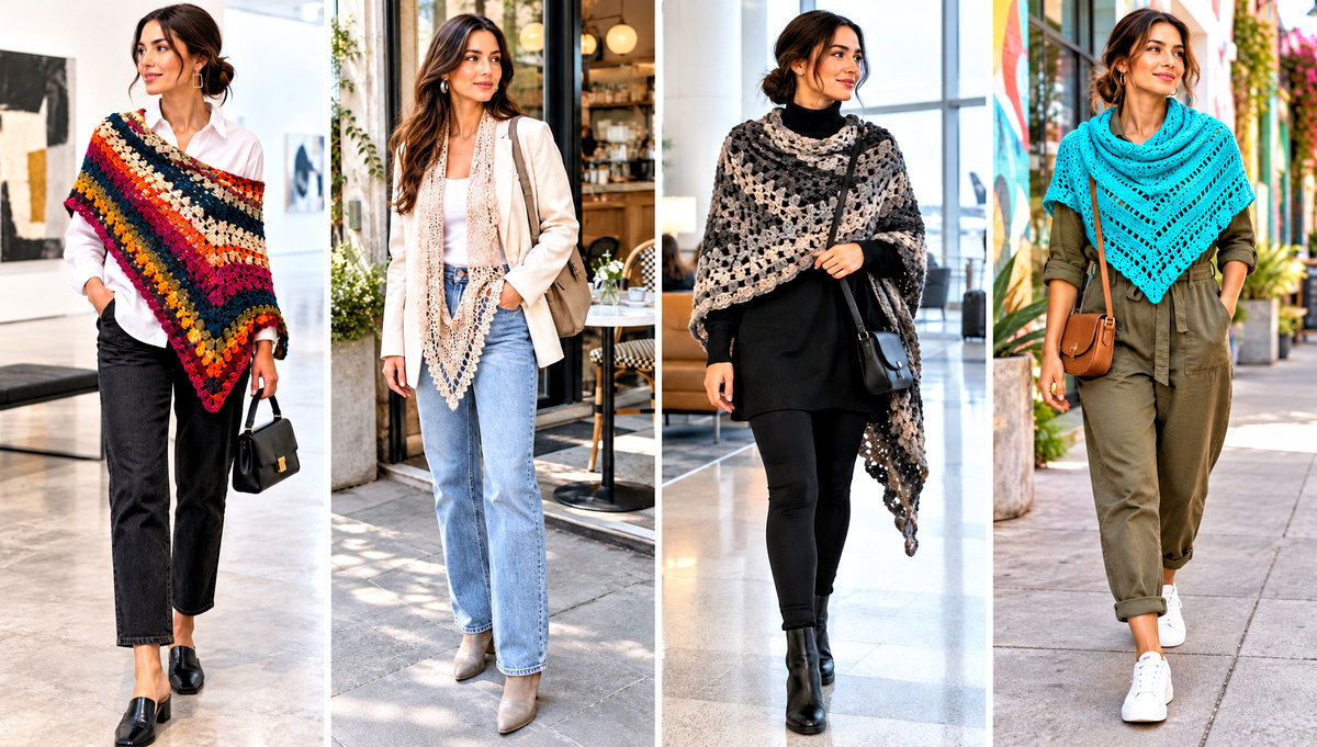 24 V Stitch Crochet Shawl Outfit Ideas for Breezy Days