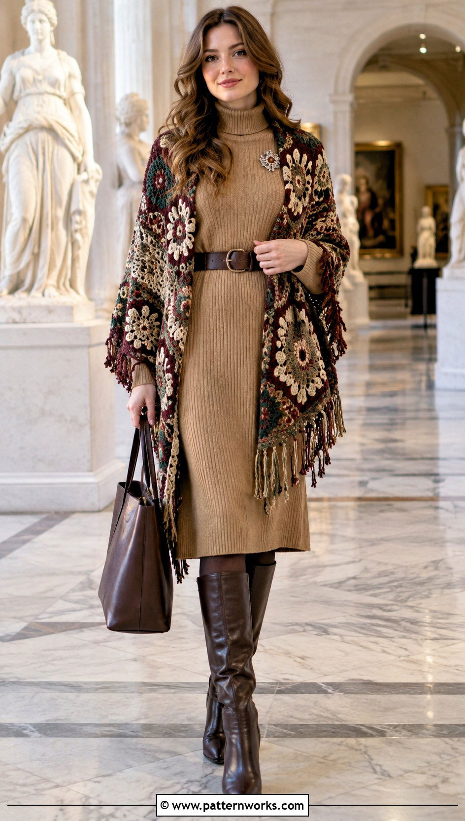 Victorian Crochet Shawl With Sweater Dress And Knee Boots - 24 Victorian Crochet Shawl outfit ideas