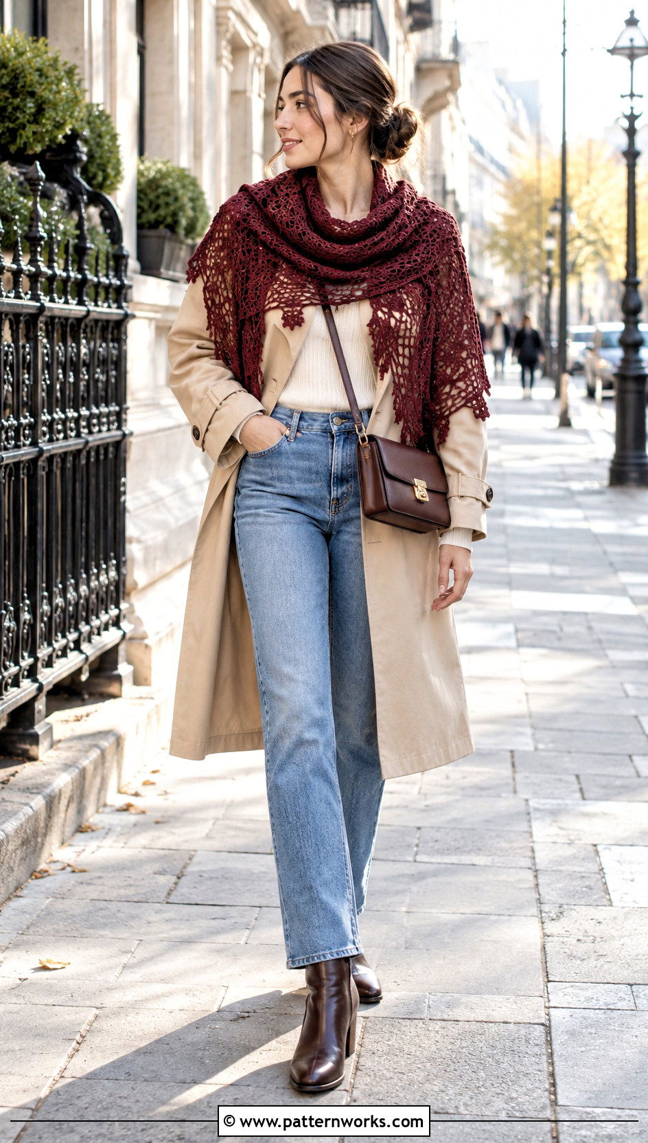 Victorian Crochet Shawl With Trench Coat And Straight Jeans - 24 Victorian Crochet Shawl outfit ideas