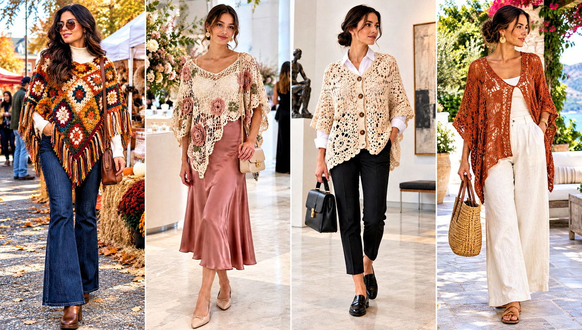 18 Vintage Crochet Poncho Outfit Ideas for Relaxed Weekends