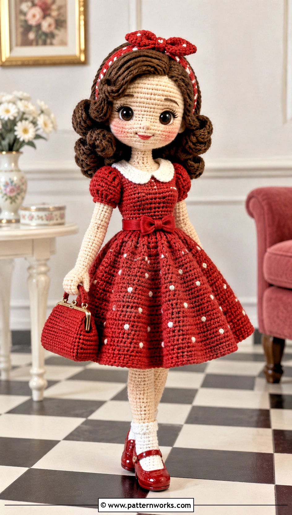Vintage Polka Dot Crochet Doll Dress Outfit With Headband - 24 amigurumi crochet doll dress outfit ideas