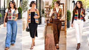 18 Vintage Rainbow Crochet Vest Outfit Ideas for Denim Days