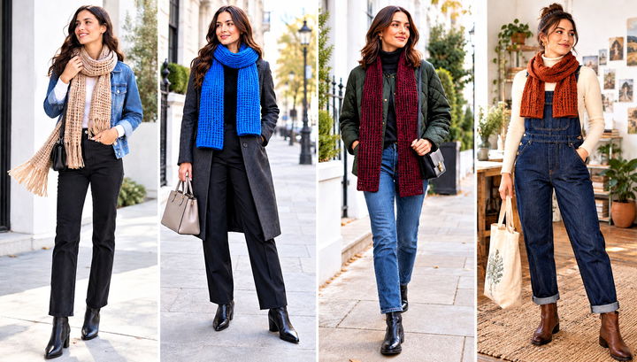 24 Waffle Crochet Scarf Outfit Ideas for Weekend Wear