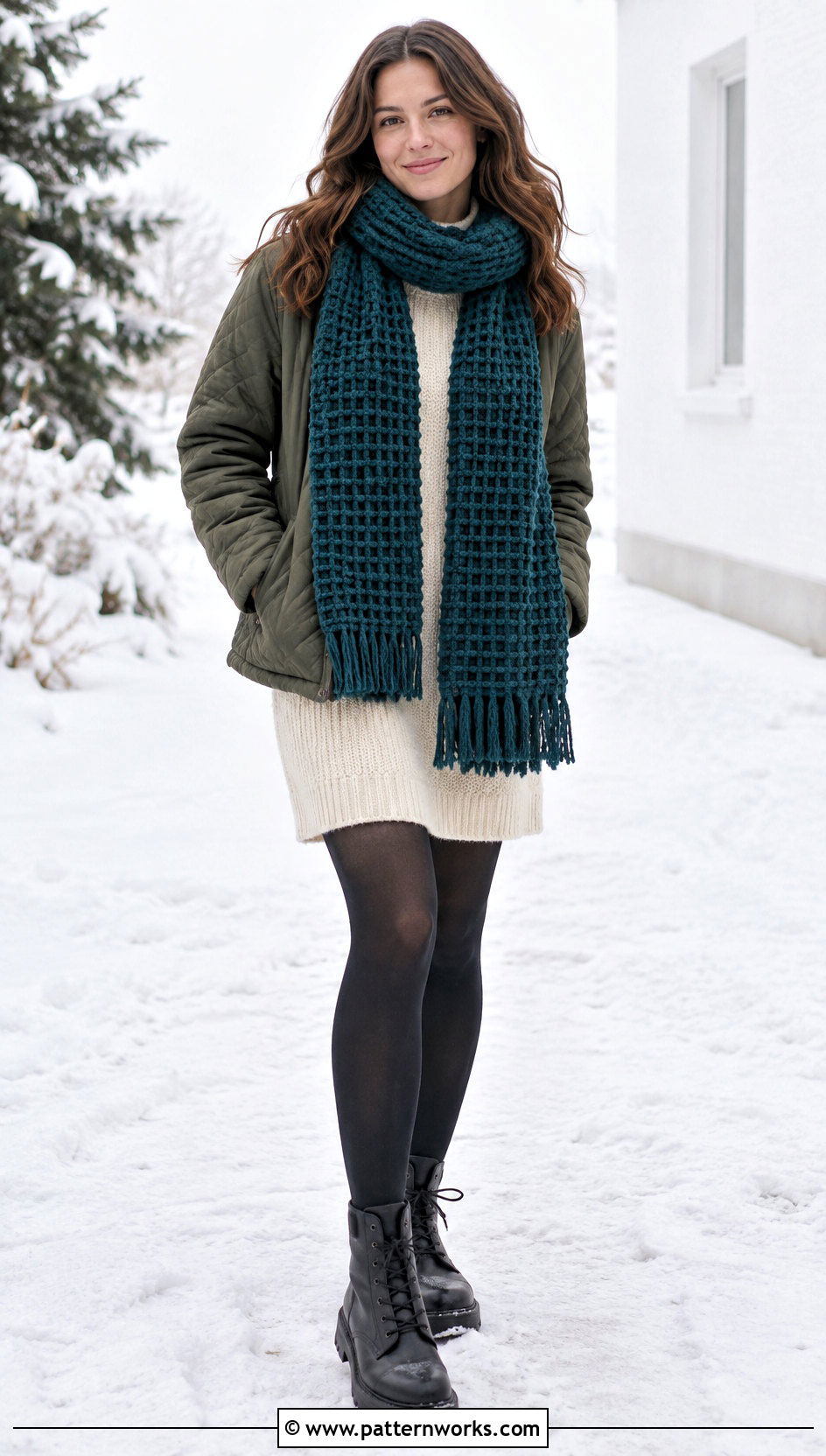 Waffle Stitch Crochet Scarf - 24 crochet scarf design ideas
