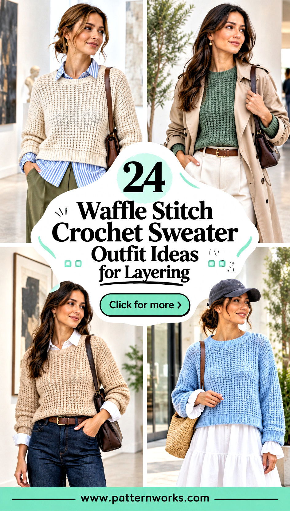 24 Waffle Stitch Crochet Sweater Outfit Ideas for Layering - 24 Waffle Stitch Crochet Sweater Outfit Ideas for Layering