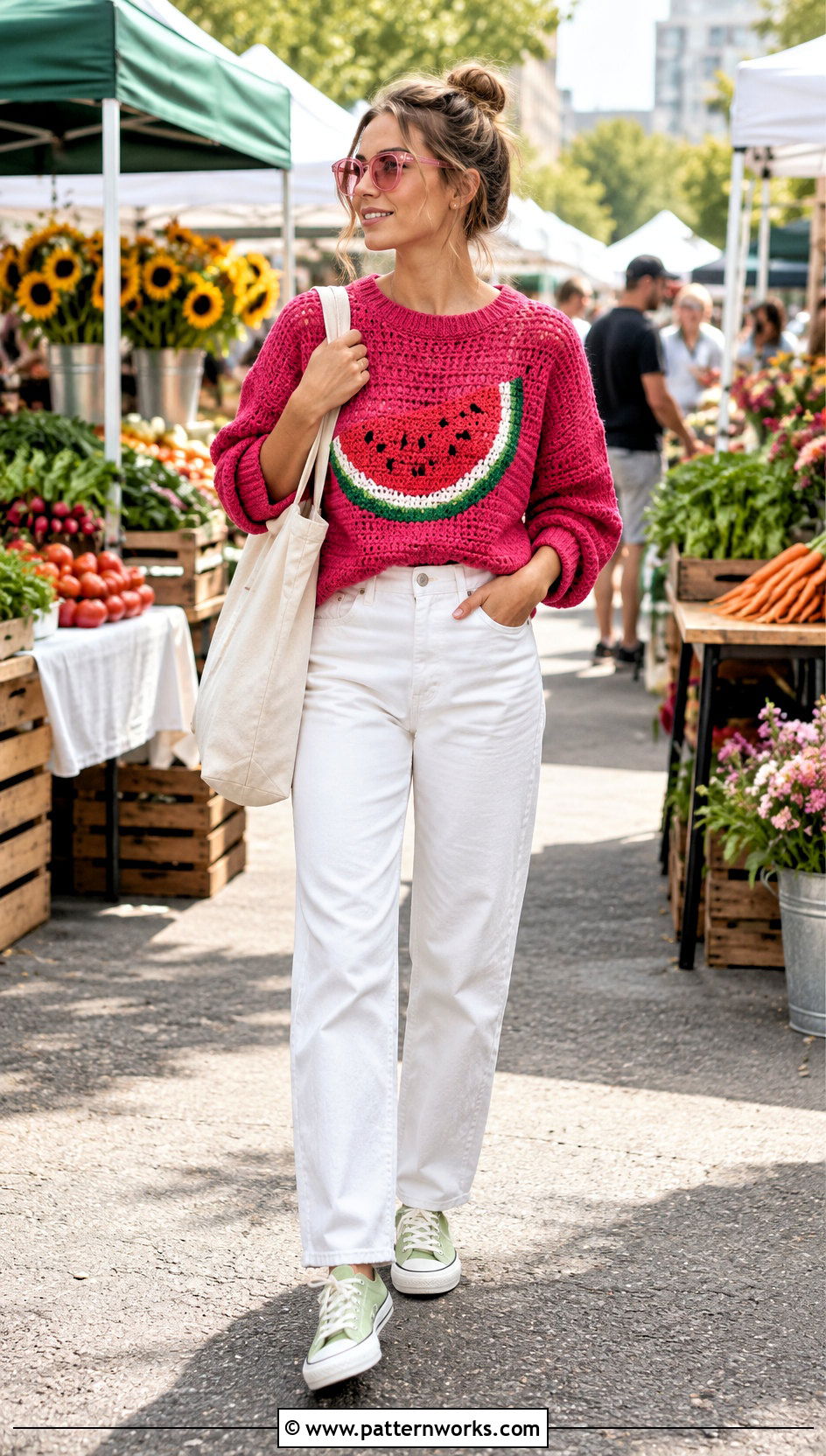 Watermelon Crochet Mabel Pines Sweater With White Jeans - 30 crochet mabel pines sweater outfit ideas