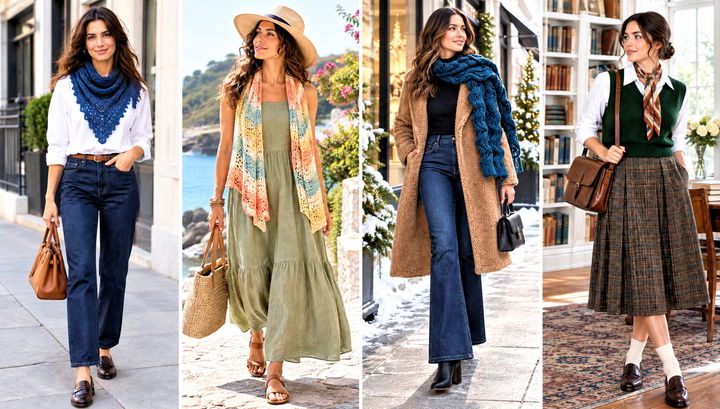 24 Wavy Crochet Scarf Outfit Ideas for Colorful Layers