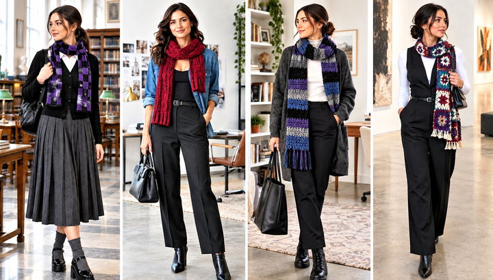 24 Wednesday Crochet Scarf Outfit Ideas for Gothic Style