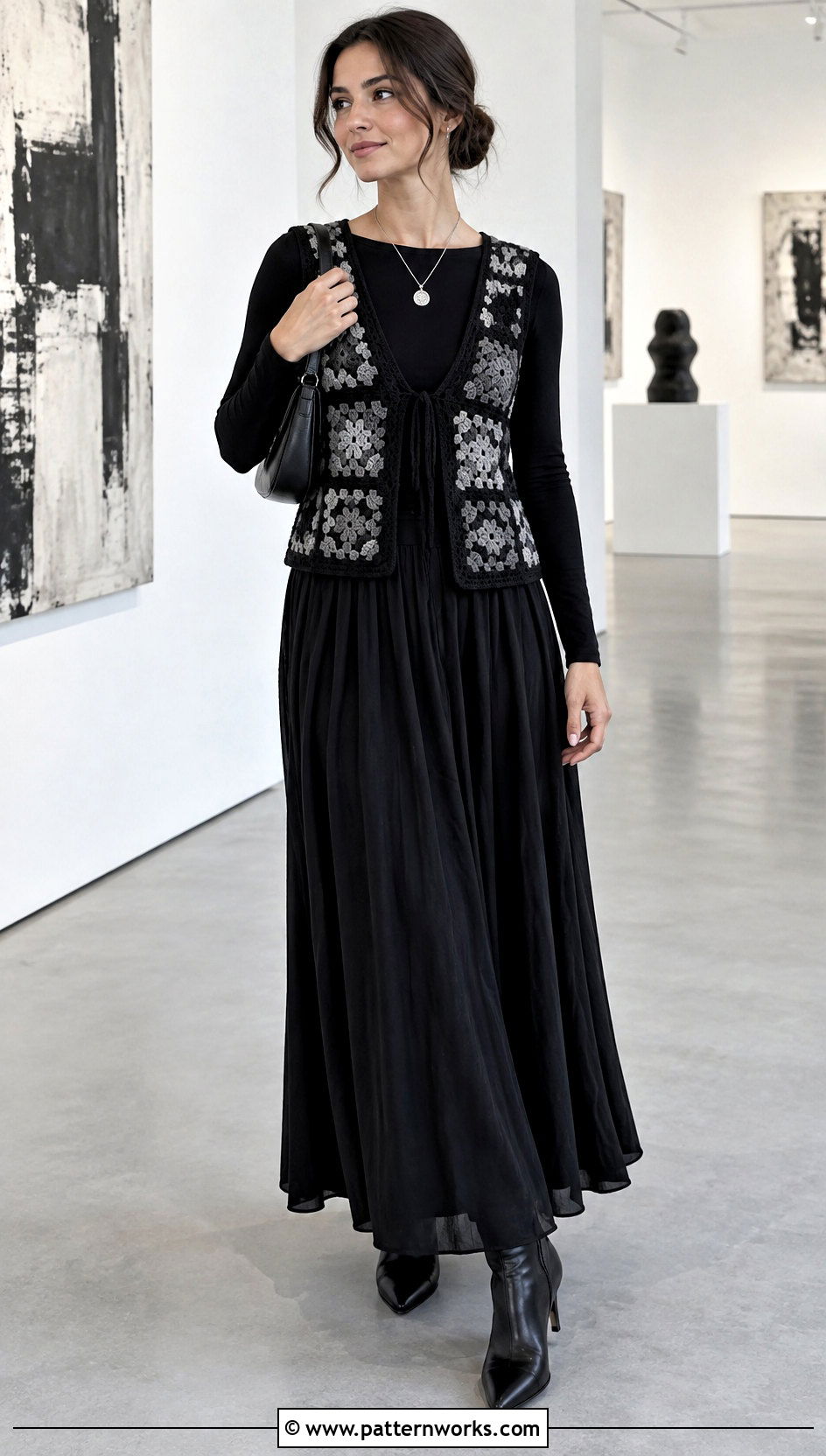 Wednesday Crochet Vest With Black Maxi Skirt - 30 wednesday crochet vest outfit ideas