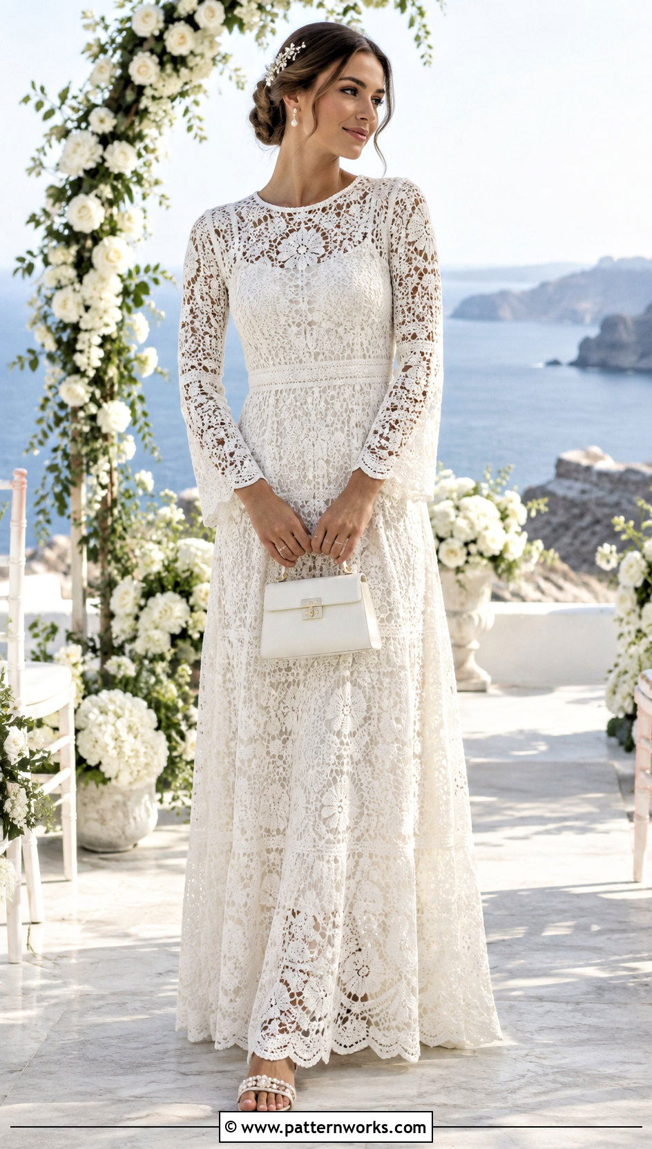 White Crochet Bridal Dress With Pearl Accessories - 18 white lace crochet dress outfit ideas
