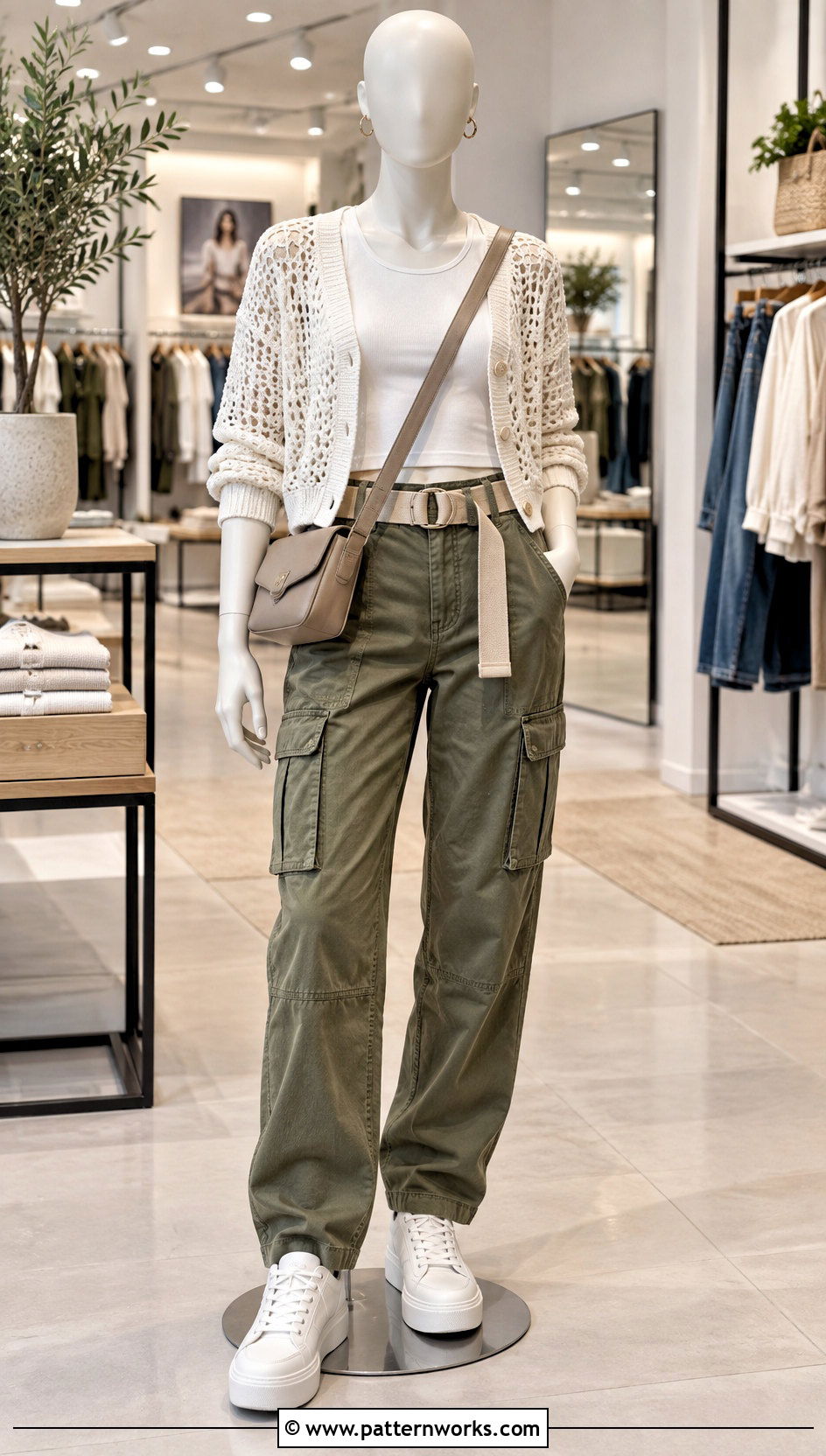 White Crochet Cardigan With Cargo Pants - 18 White Crochet Cardigan On Mannequin outfit ideas