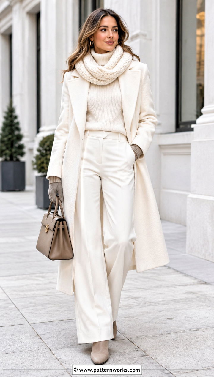 White Crochet Tube Scarf With Monochrome Winter Outfit - 18 Crochet Tube Scarf outfit ideas