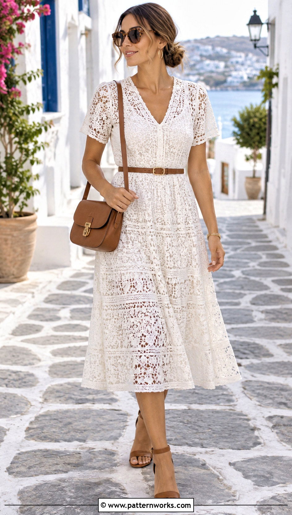 White Lace Crochet Dress With Tan Belt - 18 white lace crochet dress outfit ideas