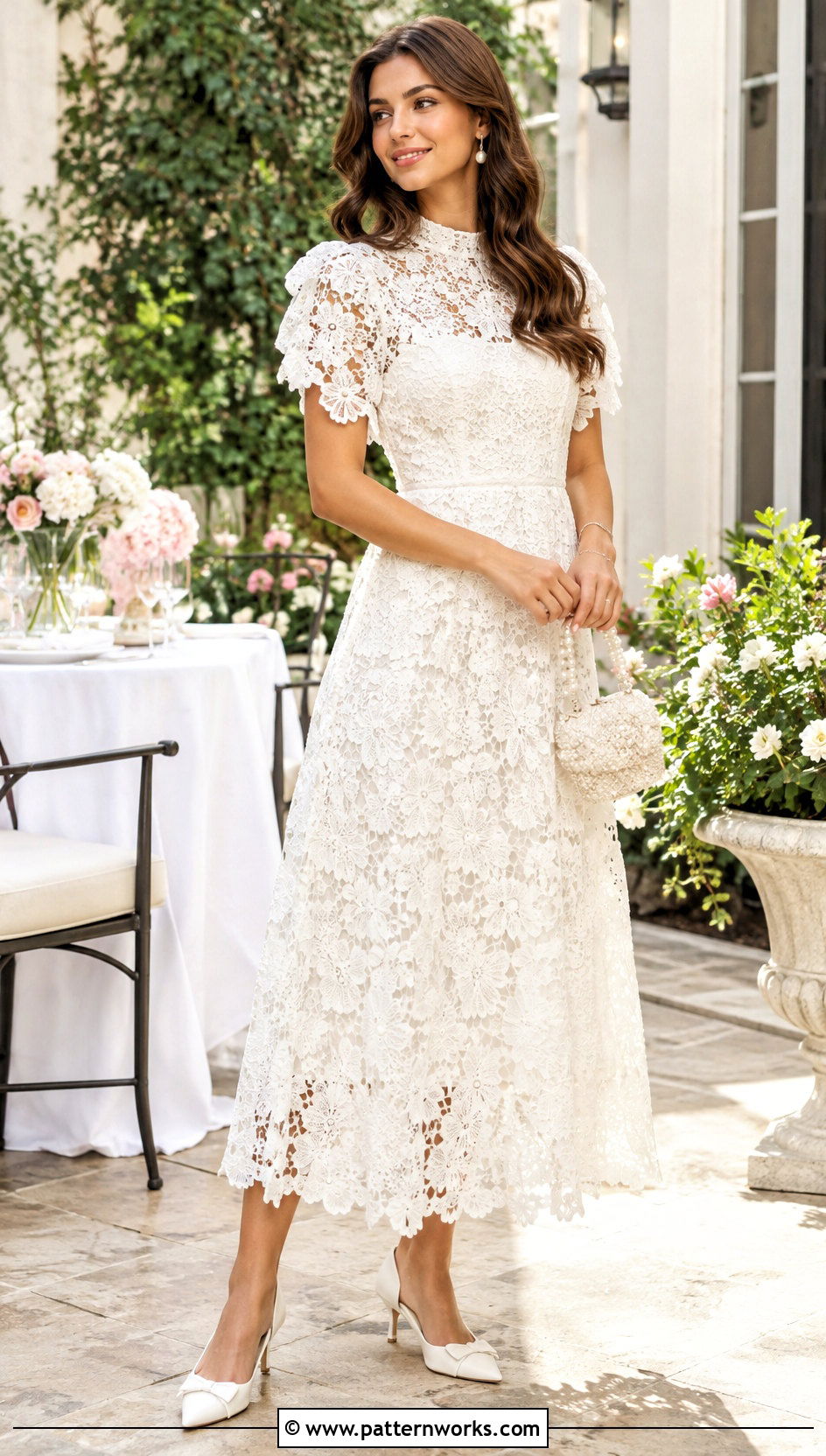 White Long Crochet Dress Bridal Shower Outfit With Pearl Accessories - 24 white long crochet dress outfit ideas