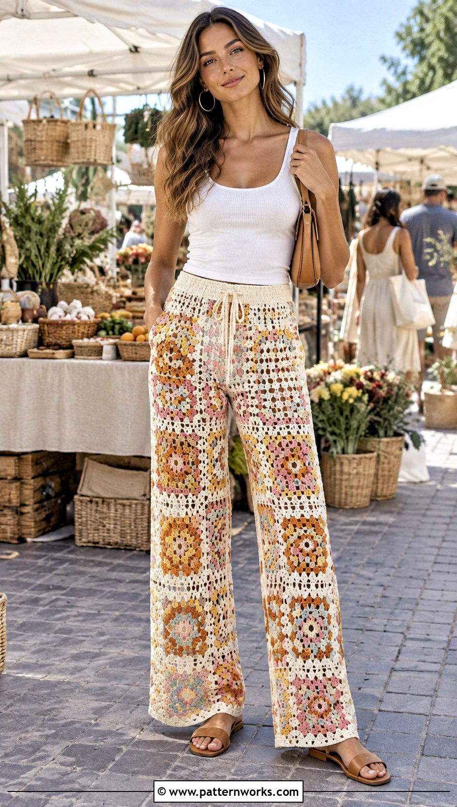 Wide Leg Crochet Long Pants With Fitted Tank - 30 Crochet Long Pants outfit ideas