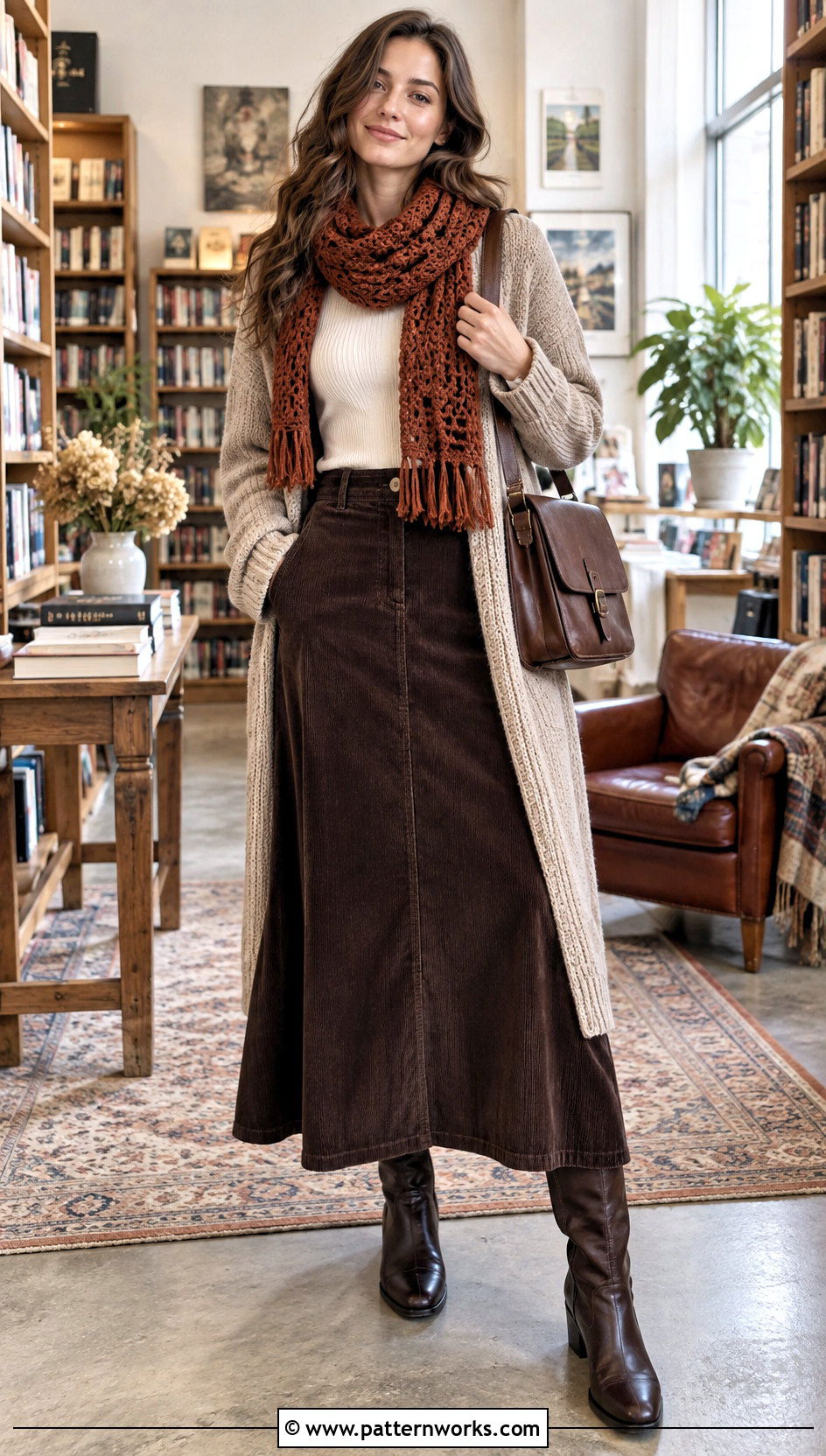 Winter Wishes Crochet Scarf With Cardigan And Maxi Skirt - 18 Winter Wishes Crochet Scarf outfit ideas