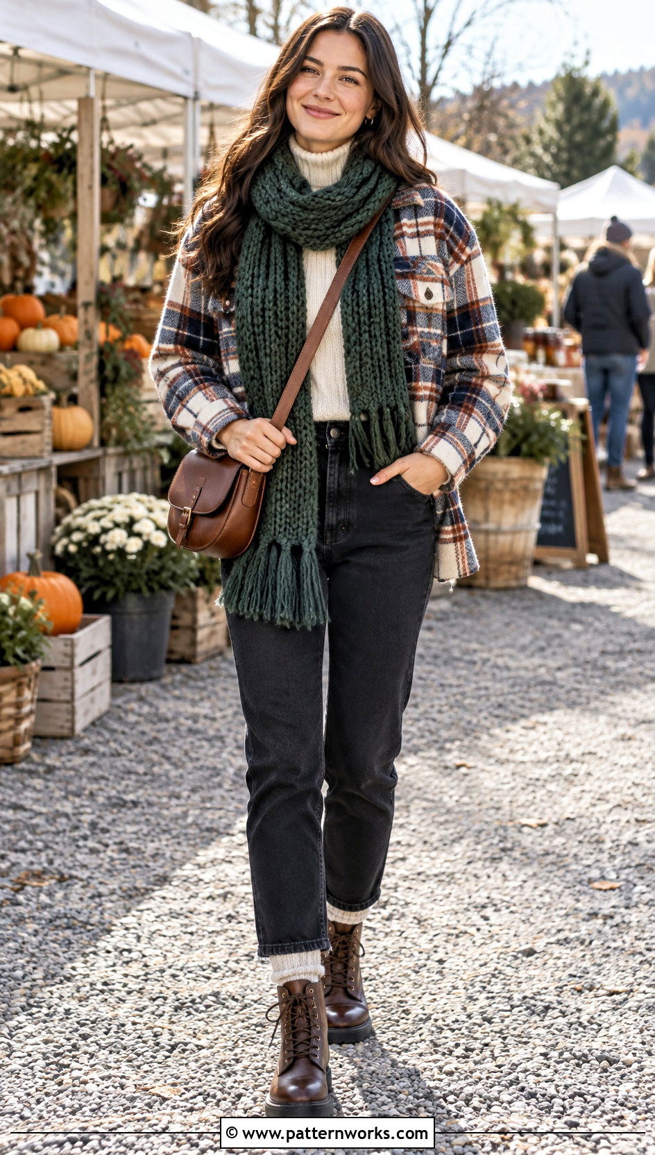Winter Wishes Crochet Scarf With Plaid Shacket - 18 Winter Wishes Crochet Scarf outfit ideas