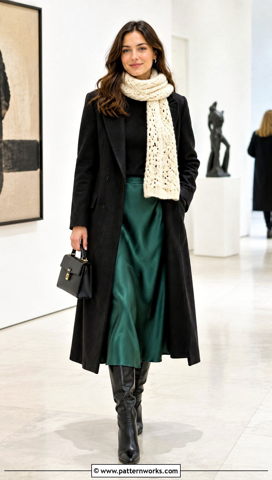 Winter Wishes Crochet Scarf With Satin Midi Skirt - 18 Winter Wishes Crochet Scarf outfit ideas