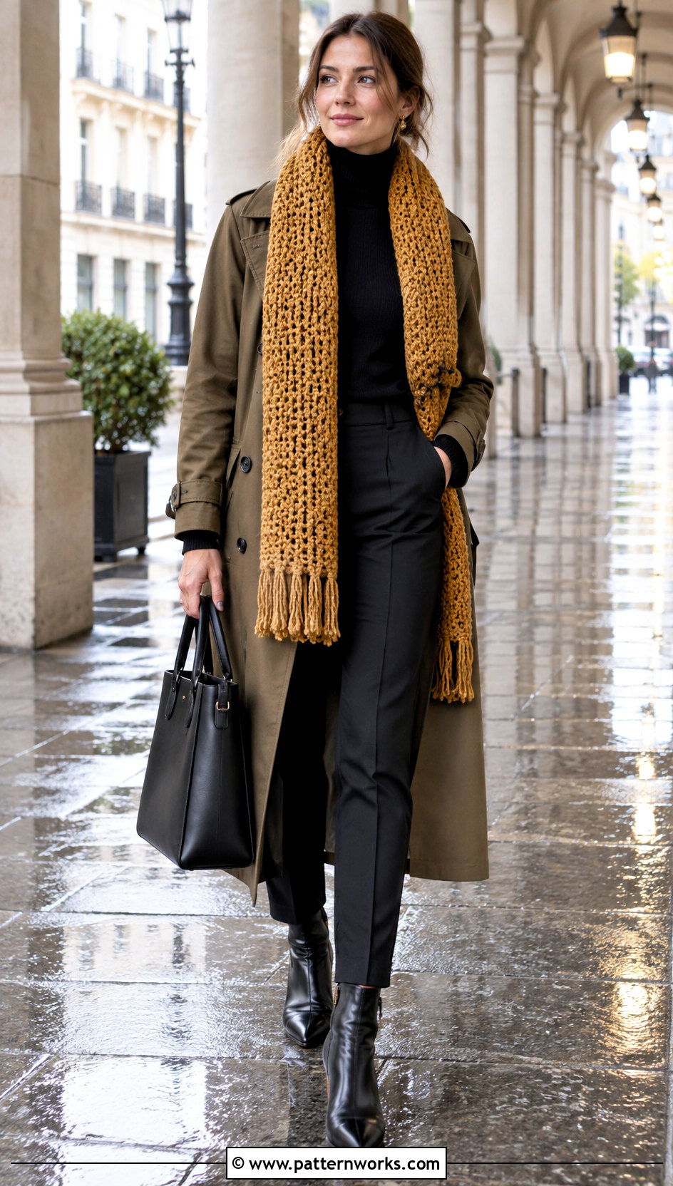 Winter Wishes Crochet Scarf With Trench Coat - 18 Winter Wishes Crochet Scarf outfit ideas