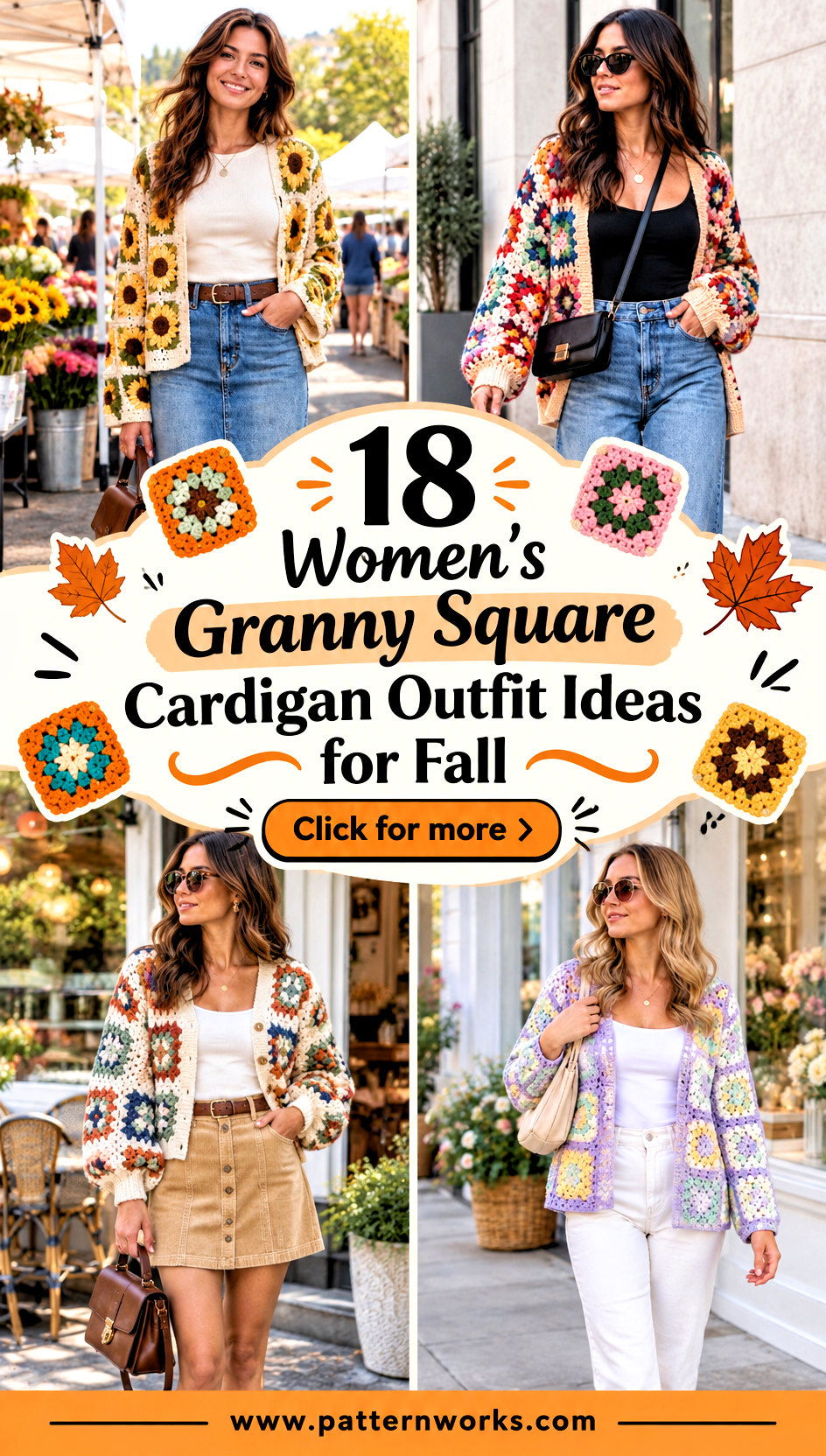 18 Womens Granny Square Cardigan Outfit Ideas for Fall - 18 Women's Granny Square Cardigan Outfit Ideas for Fall