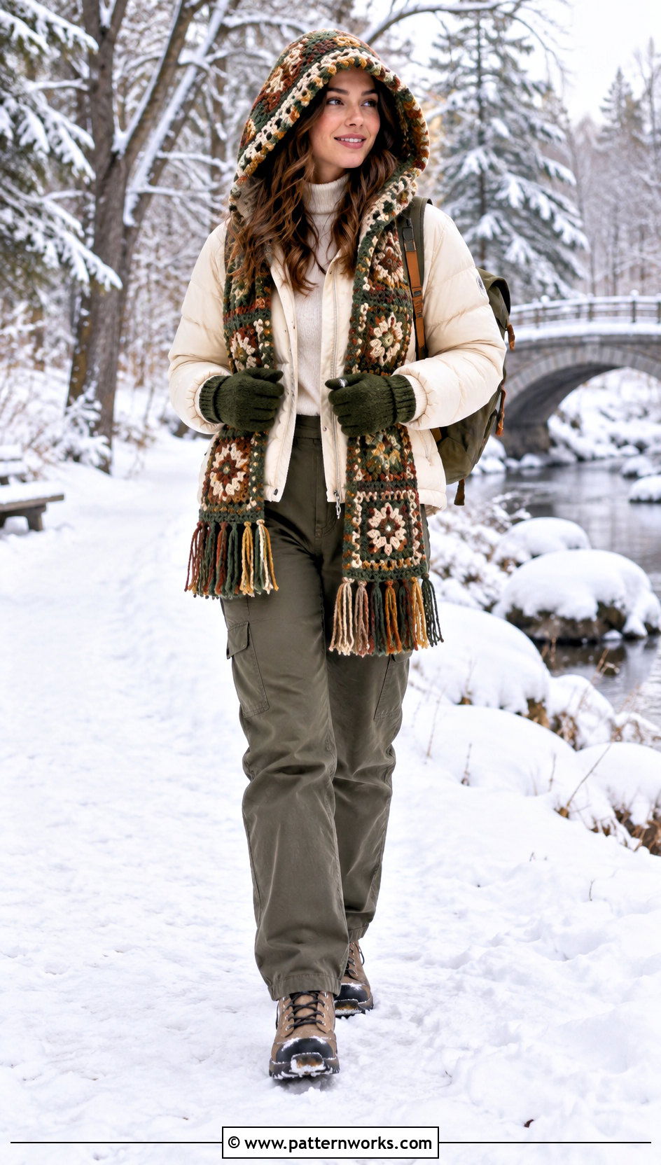 Woodland Hooded Crochet Scarf With Puffer Jacket - 18 Woodland Hooded Crochet Scarf outfit ideas