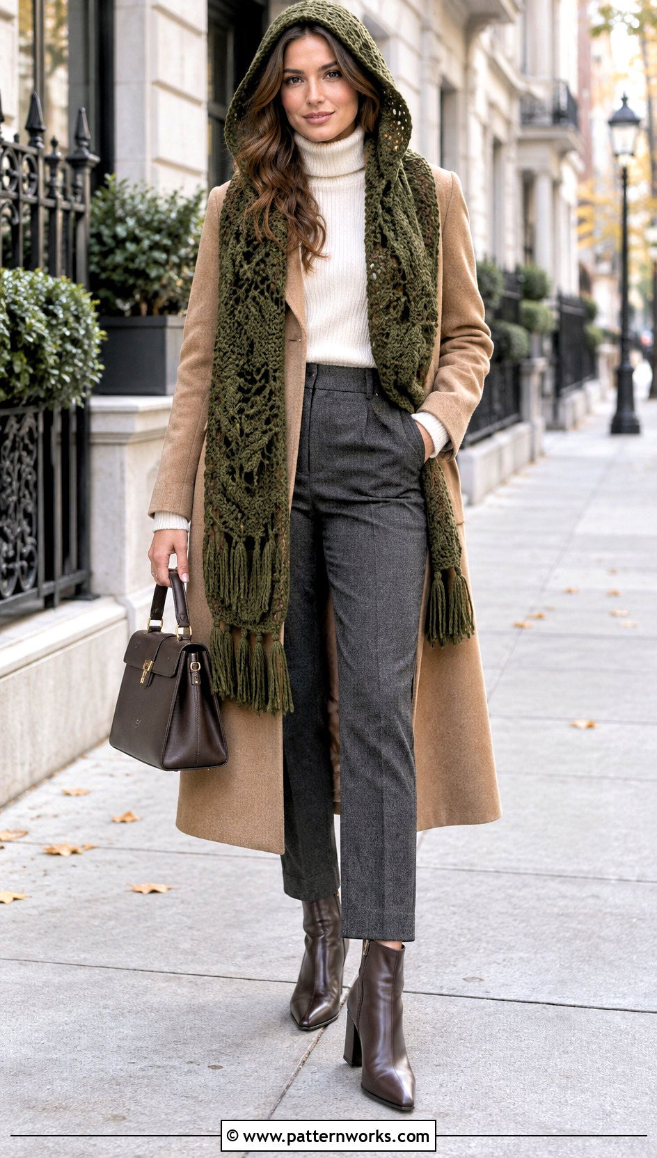 Woodland Hooded Crochet Scarf With Wool Coat - 18 Woodland Hooded Crochet Scarf outfit ideas