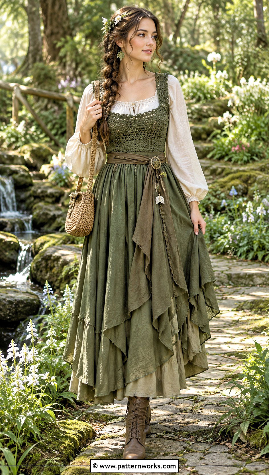 Woodland Princess Crochet Bodice With Layered Skirt - 30 fantasy crochet clothes and outfit ideas