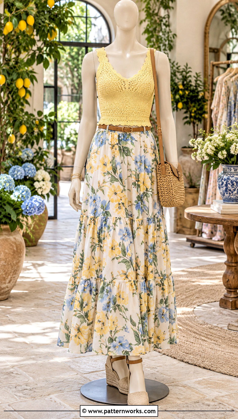 Yellow Crochet Top With Floral Maxi Skirt - 18 yellow crochet top on mannequin outfit ideas