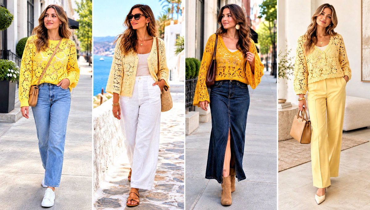 18 Yellow Lace Crochet Sweater Outfit Ideas for Spring