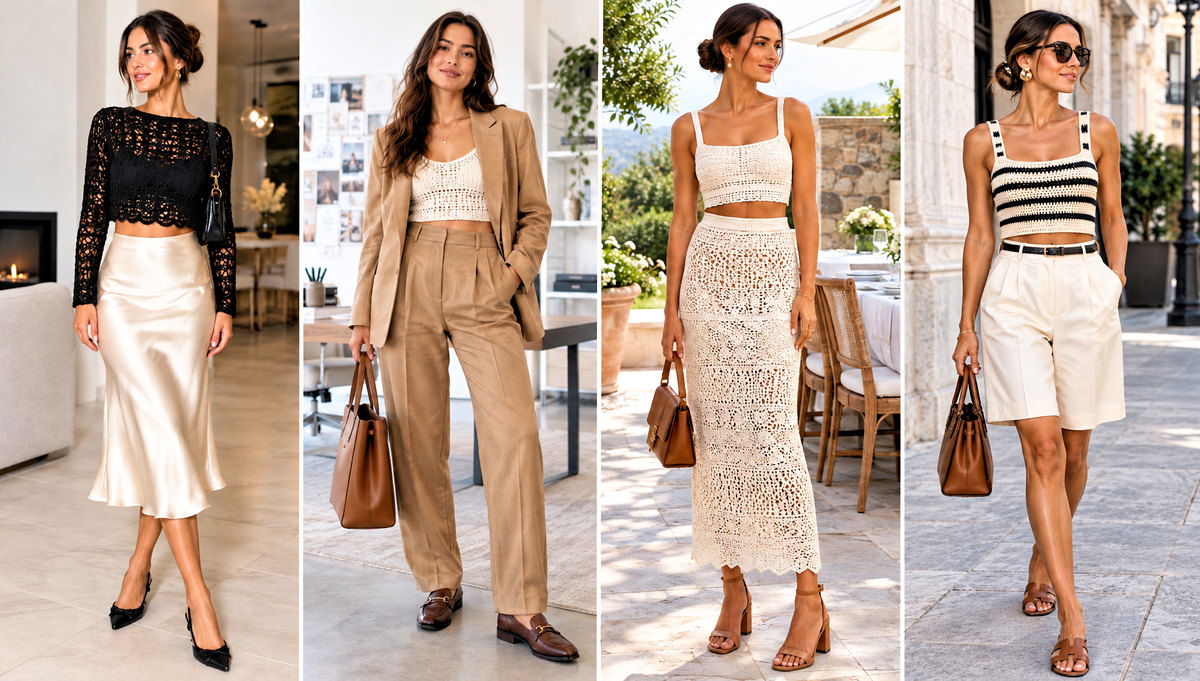 18 Zara Crochet Crop Top Outfit Ideas for Beach Days