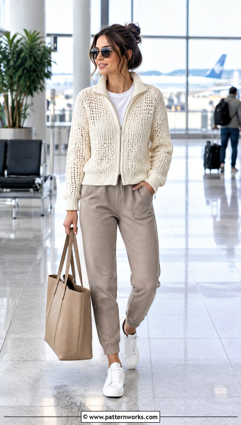 Zip Front Crochet Sweater With Joggers - 30 crochet sweater inspiration outfit ideas